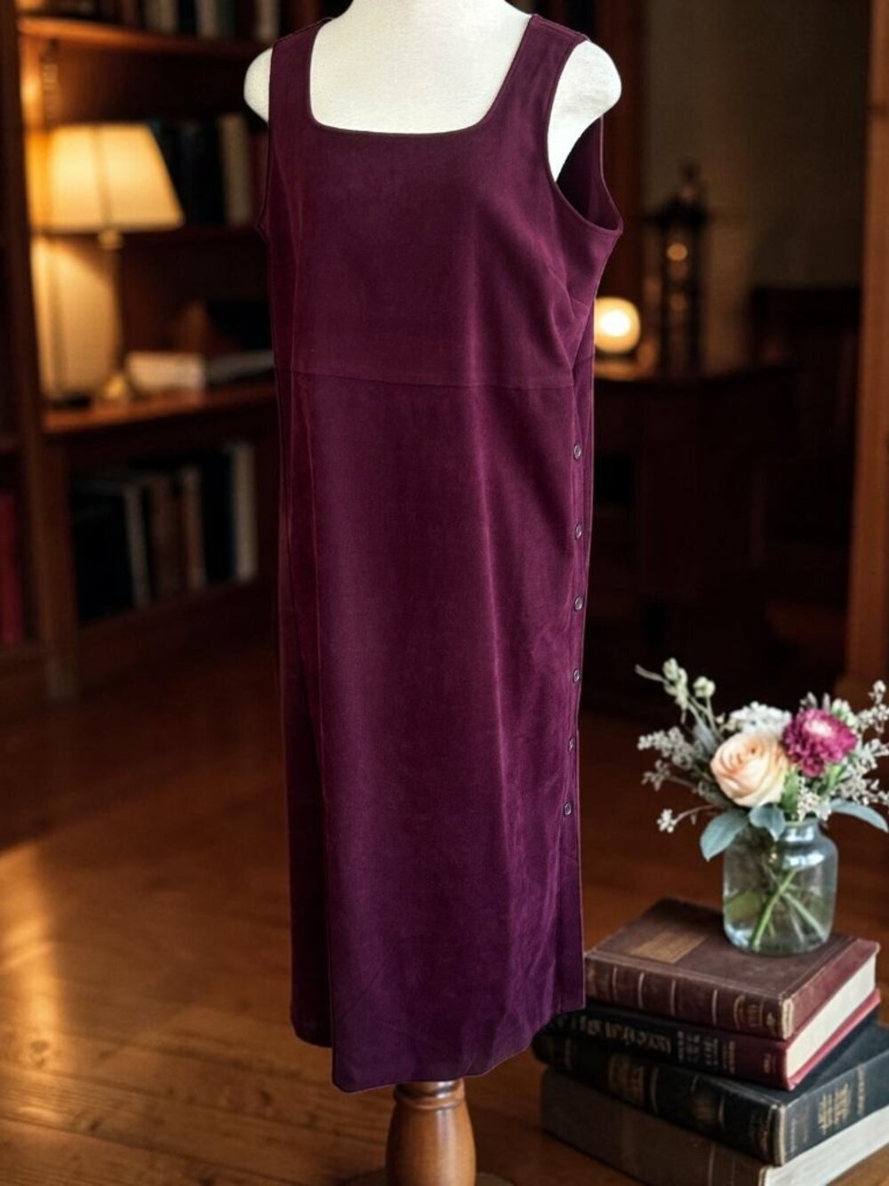 Stanley Blacker Maroon Red Jumper Dress Vintage Side Buttons Size Large